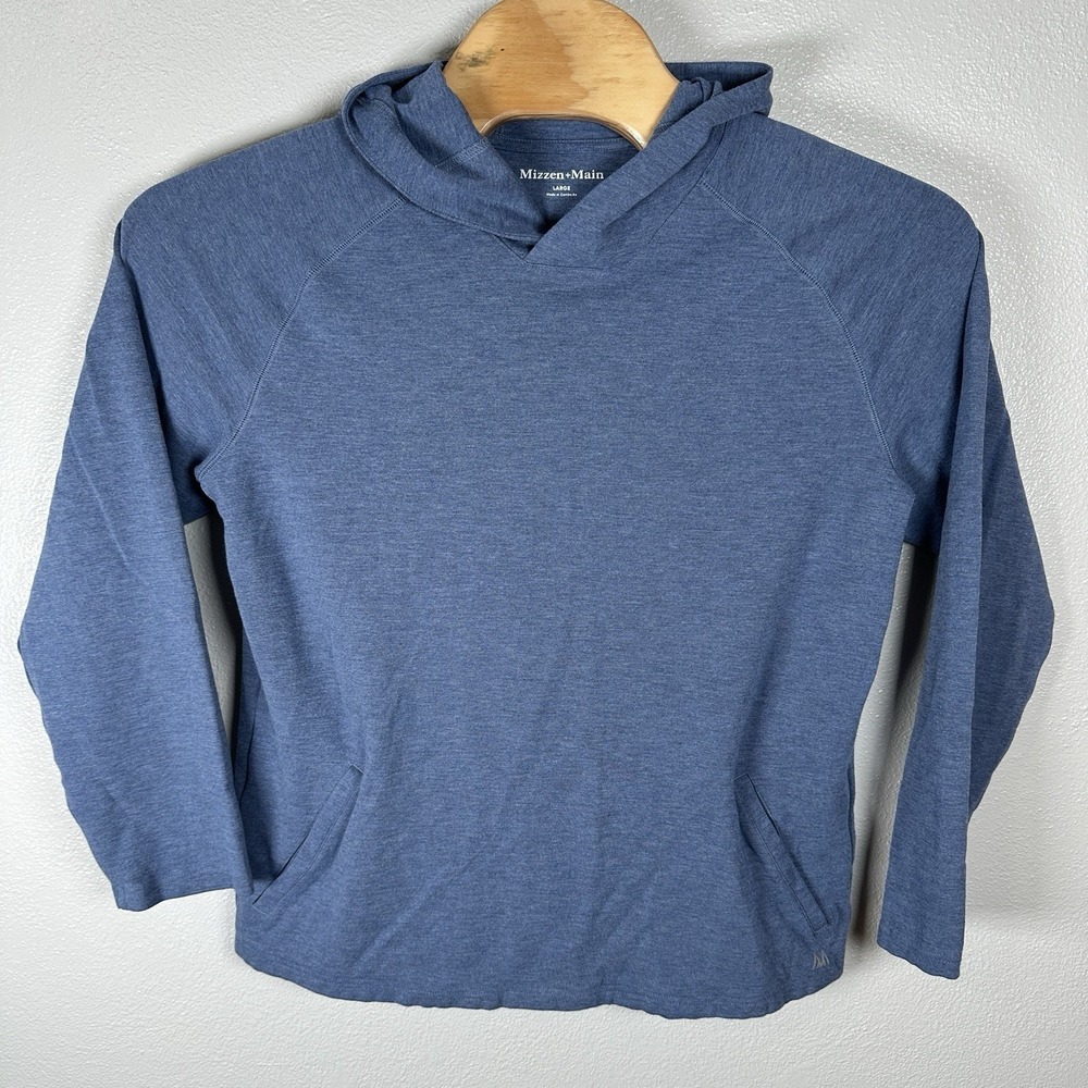 Mizzen+Main Proflex Performance Hoodie‎ Mens Large Blue Pullover Stretch Sweater